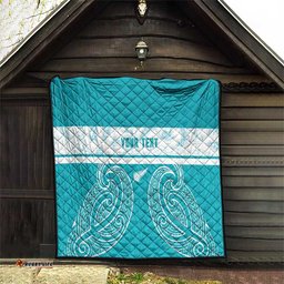 New Zealand Silver Fern Cricket Custom Quilt Black Cap Teal Maori Pattern LT14