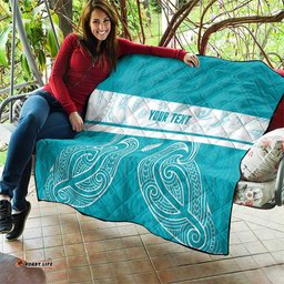 New Zealand Silver Fern Cricket Custom Quilt Black Cap Teal Maori Pattern LT14