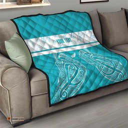 New Zealand Silver Fern Cricket Custom Quilt Black Cap Teal Maori Pattern LT14