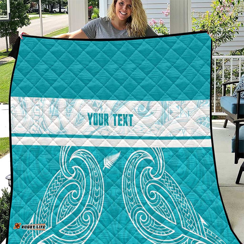 New Zealand Silver Fern Cricket Custom Quilt Black Cap Teal Maori Pattern LT14