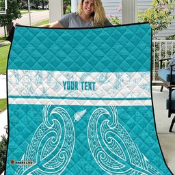 New Zealand Silver Fern Cricket Custom Quilt Black Cap Teal Maori Pattern LT14