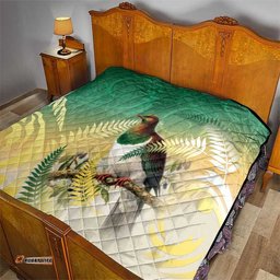New Zealand Pigeon Kereru Quilt Maori Fern Art Green Gradient LT05