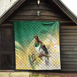 New Zealand Pigeon Kereru Quilt Maori Fern Art Green Gradient LT05