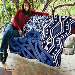 New Zealand Quilt Aotearoa Kowhaiwhai Mix Taniko Art - Blue LT14