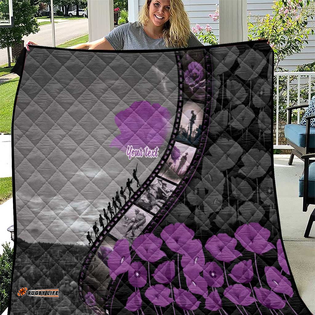 Personalised Remembering ANZAC Lest We Forget Quilt Vintage Film Frame Memorial Purple Poppy LT9