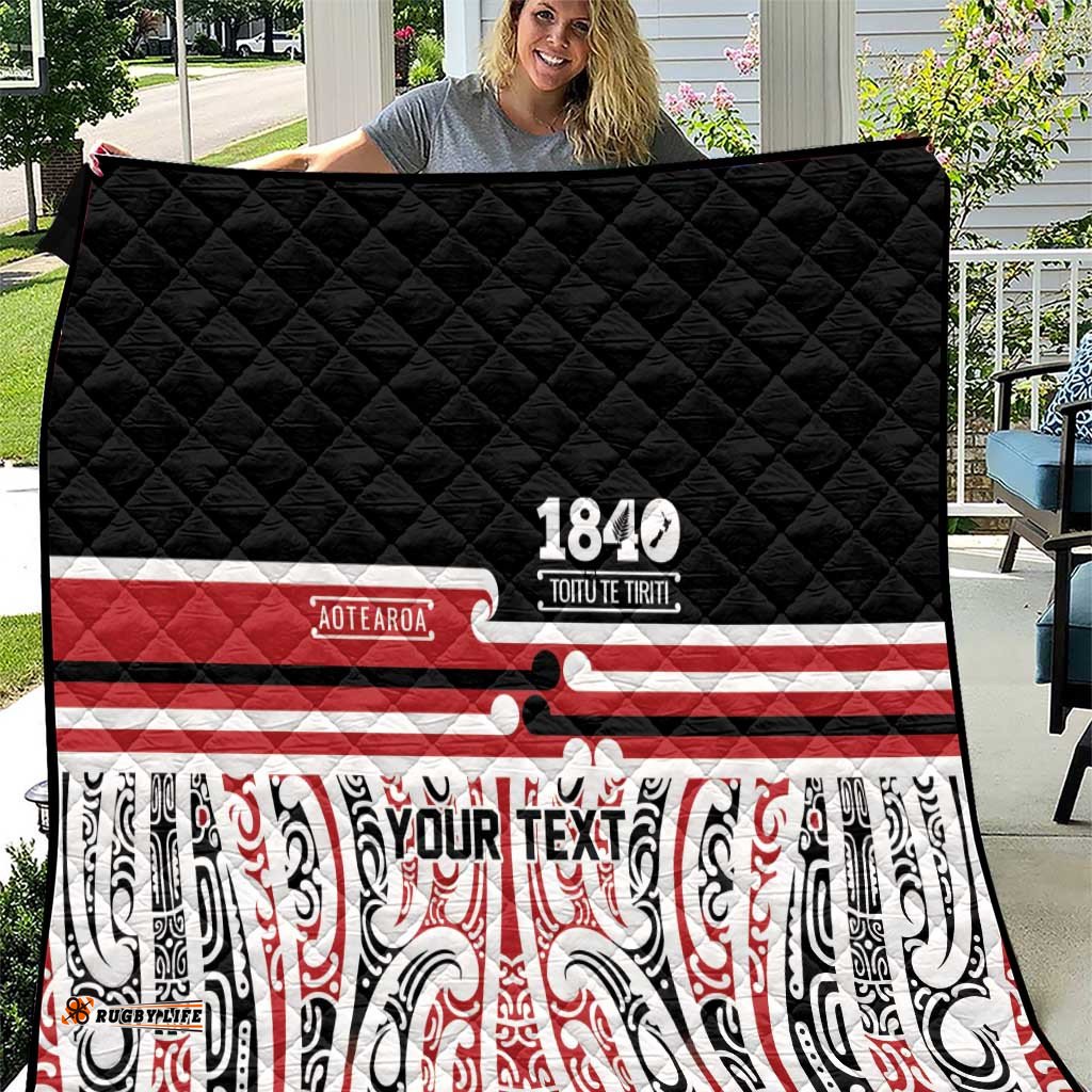 Personalised Toitu Te Tiriti Aotearoa 1840 Quilt Red Kowhaiwhai Puhoro LT9