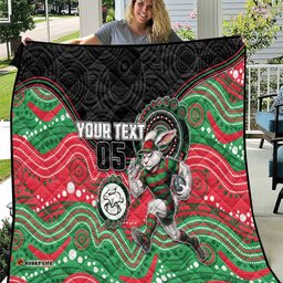 Custom Rabbitohs Quilt Rabbit Mascot With Aboriginal Indigenous DT05