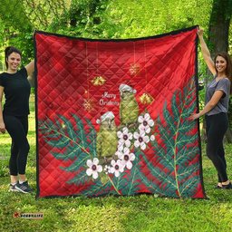 New Zealand Kakapo Christmas Quilt Owl Parrot Santa Sliver Fern Manuka - Red LT14