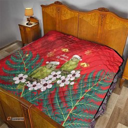 New Zealand Kakapo Christmas Quilt Owl Parrot Santa Sliver Fern Manuka - Red LT14