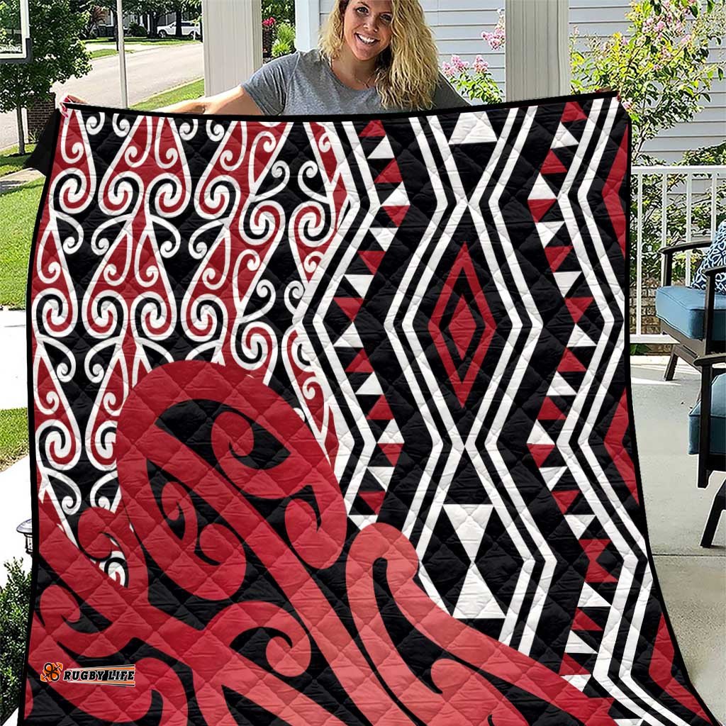 New Zealand Quilt Aotearoa Kowhaiwhai Mix Taniko Art - Red LT14