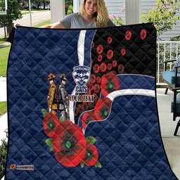 Geelong Cats ANZAC Personalised Quilt Lest We Forget Poppy Camo LT9