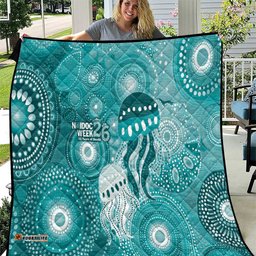 NAIDOC Deadly 50 Years Quilt Jellyfish Aboriginal Culture Inspired Turquoise LT9