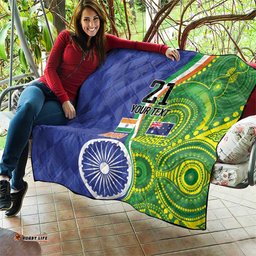 India Vs Australian Cricket Custom Quilt Ashoka Chakra and Aboriginal Together LT9