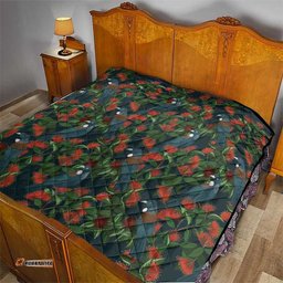 New Zealand Christmas Quilt Romantic Tui Birds on Pohutukawa - Cobalt LT7