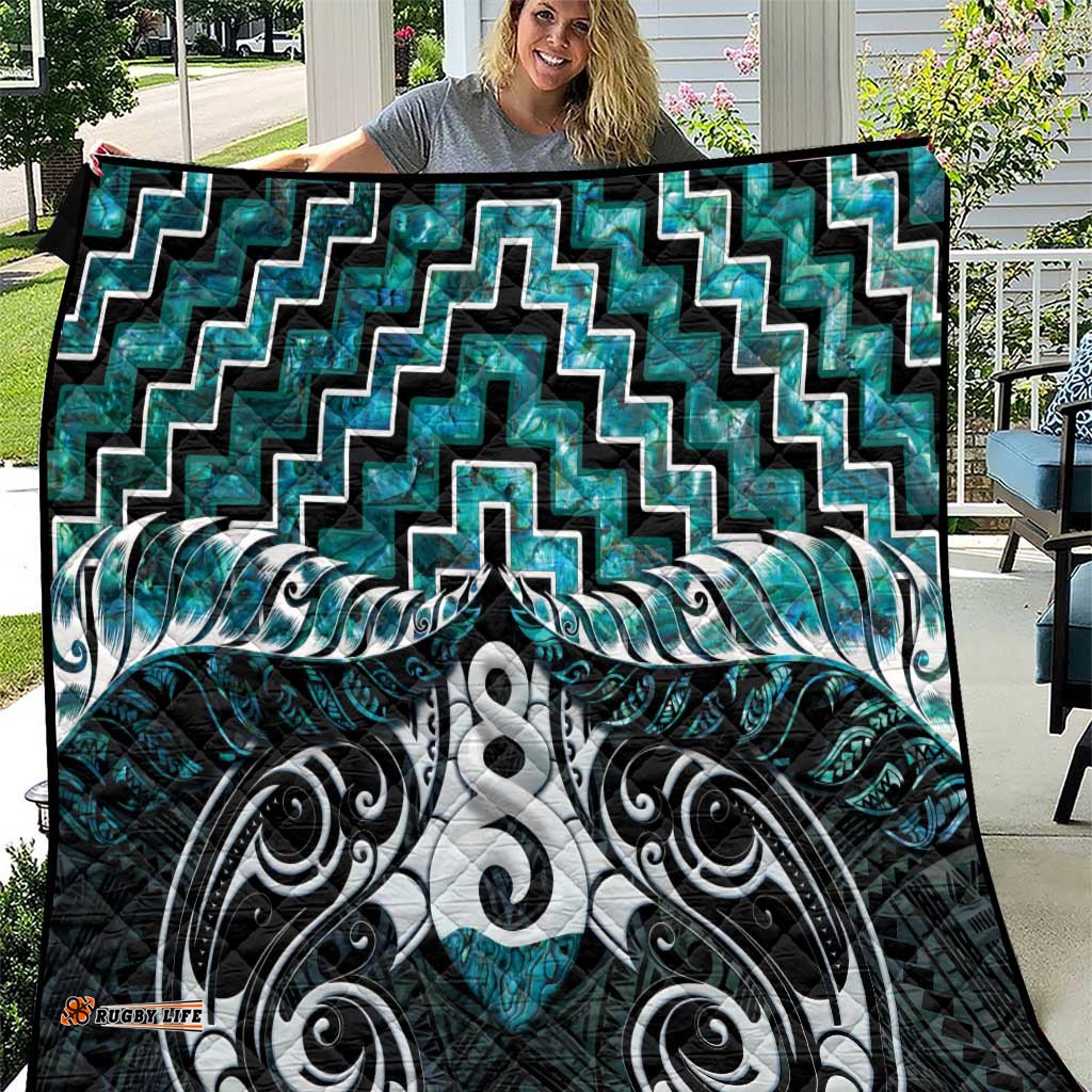 New Zealand Maori Quilt Poutama Pikorua Turquoise Paua Shell LT05