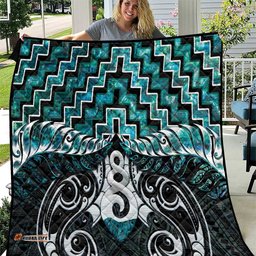 New Zealand Maori Quilt Poutama Pikorua Turquoise Paua Shell LT05
