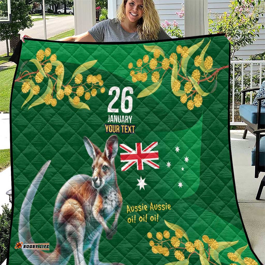 Green Kangaroo and Golden Wattle Personalised Quilt Happy Australia Day 6 January LT9