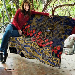 West Coast Eagles ANZAC Day Quilt Indigenous Dot Art with Poppy Flower Tribute TS04
