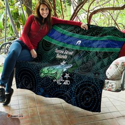 Torres Strait Islands Sea Turtle and Dhari Quilt Oceanic Indigenous Dotwork Tribal Illustration TS04