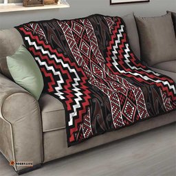 Red Tukutuku Pattern Aotearoa Quilt Niho Taniwha and Puhoro Motifs LT7