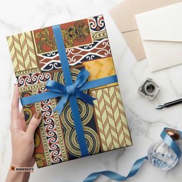 Yellow Aotearoa Kowhaiwhai Pattern Wrapping Paper NZ Maori Quilt Style LT14