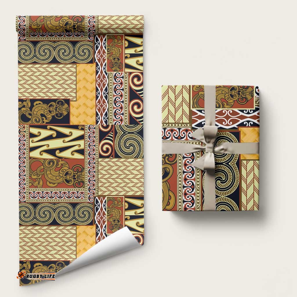 Yellow Aotearoa Kowhaiwhai Pattern Wrapping Paper NZ Maori Quilt Style LT14