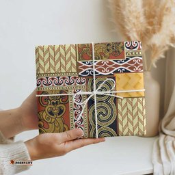 Yellow Aotearoa Kowhaiwhai Pattern Wrapping Paper NZ Maori Quilt Style LT14