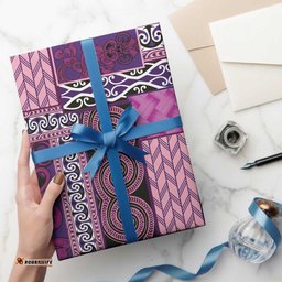 Pink Aotearoa Kowhaiwhai Pattern Wrapping Paper NZ Maori Quilt Style LT14