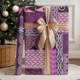 Pink Aotearoa Kowhaiwhai Pattern Wrapping Paper NZ Maori Quilt Style LT14
