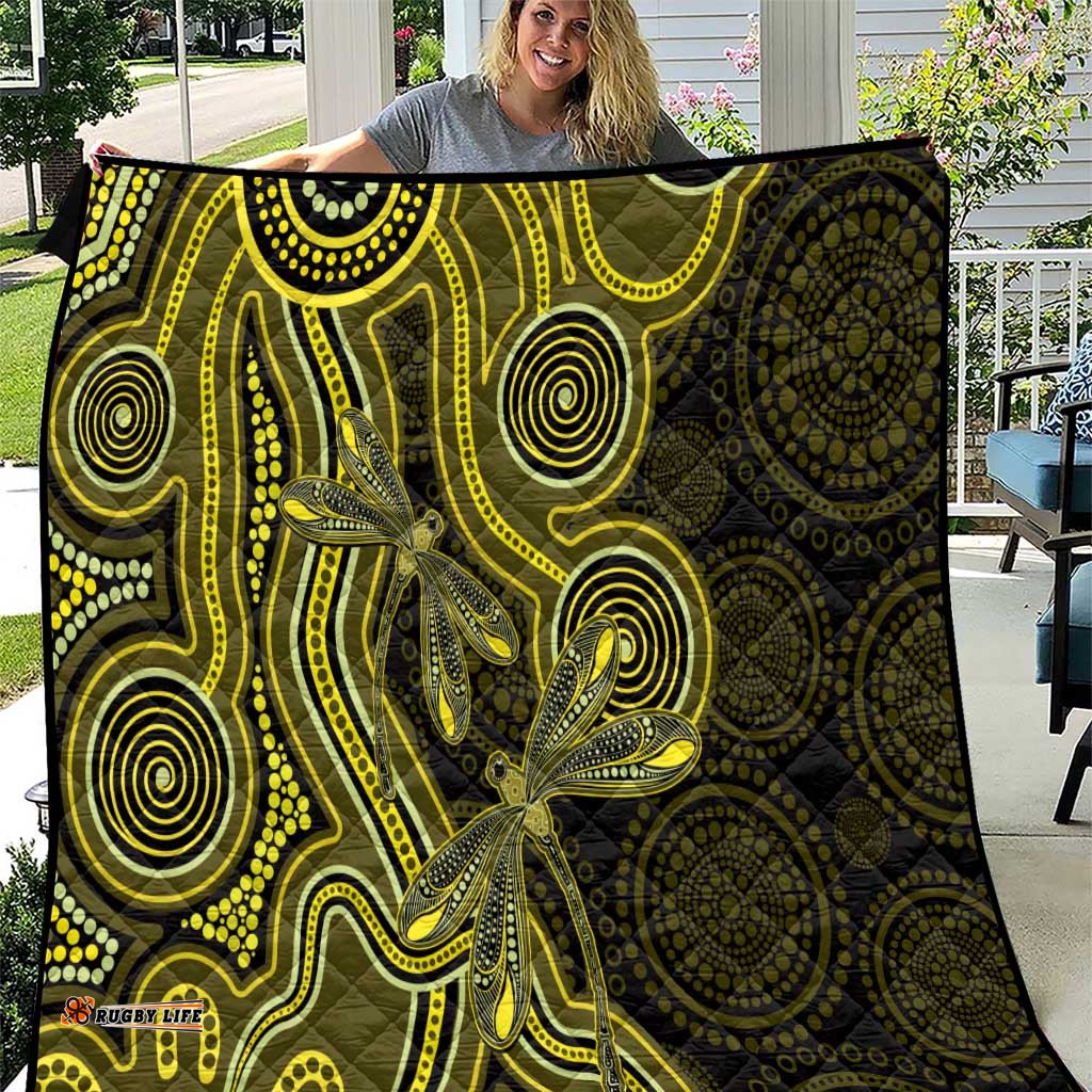 Yellow Indigenous Dragonfly Australia Quilt Aboriginal Art LT14