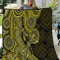 Yellow Indigenous Dragonfly Australia Quilt Aboriginal Art LT14