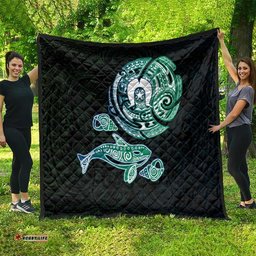Whale and Dhari Torres Strait Islands Quilt Deep Green Oceanic Tribal Pattern Art TS04