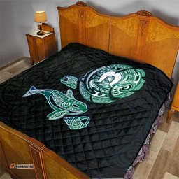 Whale and Dhari Torres Strait Islands Quilt Deep Green Oceanic Tribal Pattern Art TS04