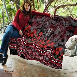 St Kilda Saints ANZAC Day Quilt Indigenous Dot Art with Poppy Flower Tribute TS04