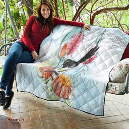 Willie wagtail Australia Quilt Banksia Bottlebrushes Watercolor Stylized LT14