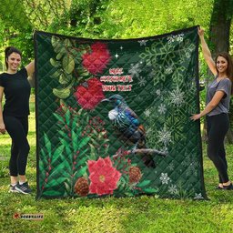 Tui Meri Kirihimete Personalised Quilt Pohutukawa Flowers Green Motif LT9