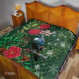 Tui Meri Kirihimete Personalised Quilt Pohutukawa Flowers Green Motif LT9