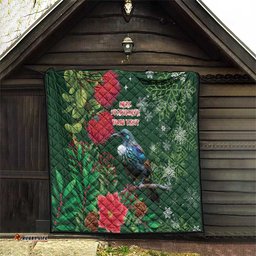 Tui Meri Kirihimete Personalised Quilt Pohutukawa Flowers Green Motif LT9