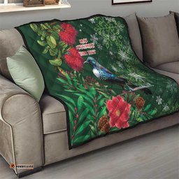 Tui Meri Kirihimete Personalised Quilt Pohutukawa Flowers Green Motif LT9
