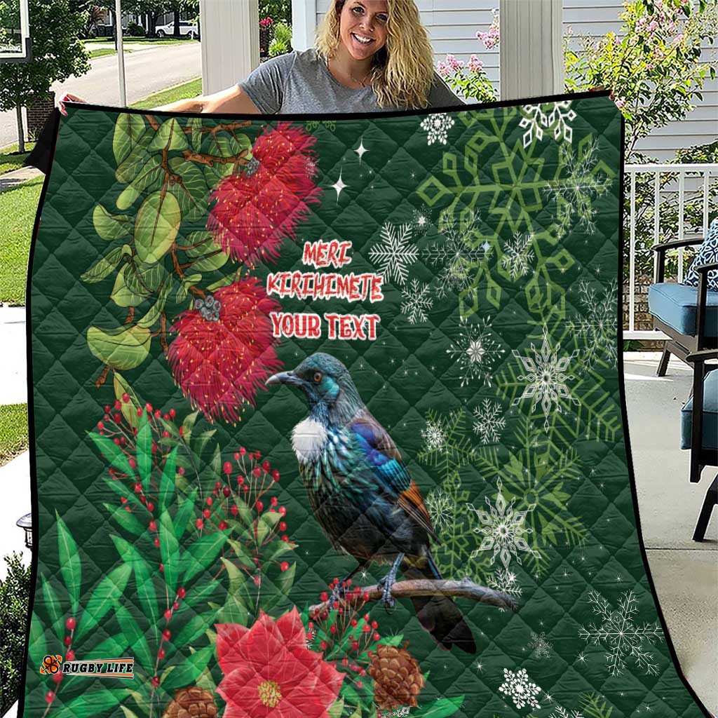 Tui Meri Kirihimete Personalised Quilt Pohutukawa Flowers Green Motif LT9