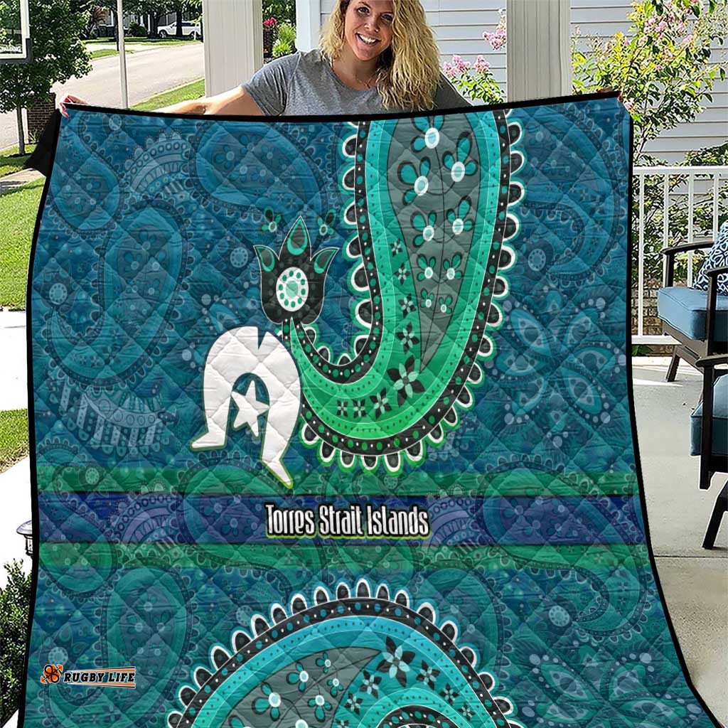 Torres Strait Islands Quilt Dhari Emblem Vibrant Teal Indigenous TS04