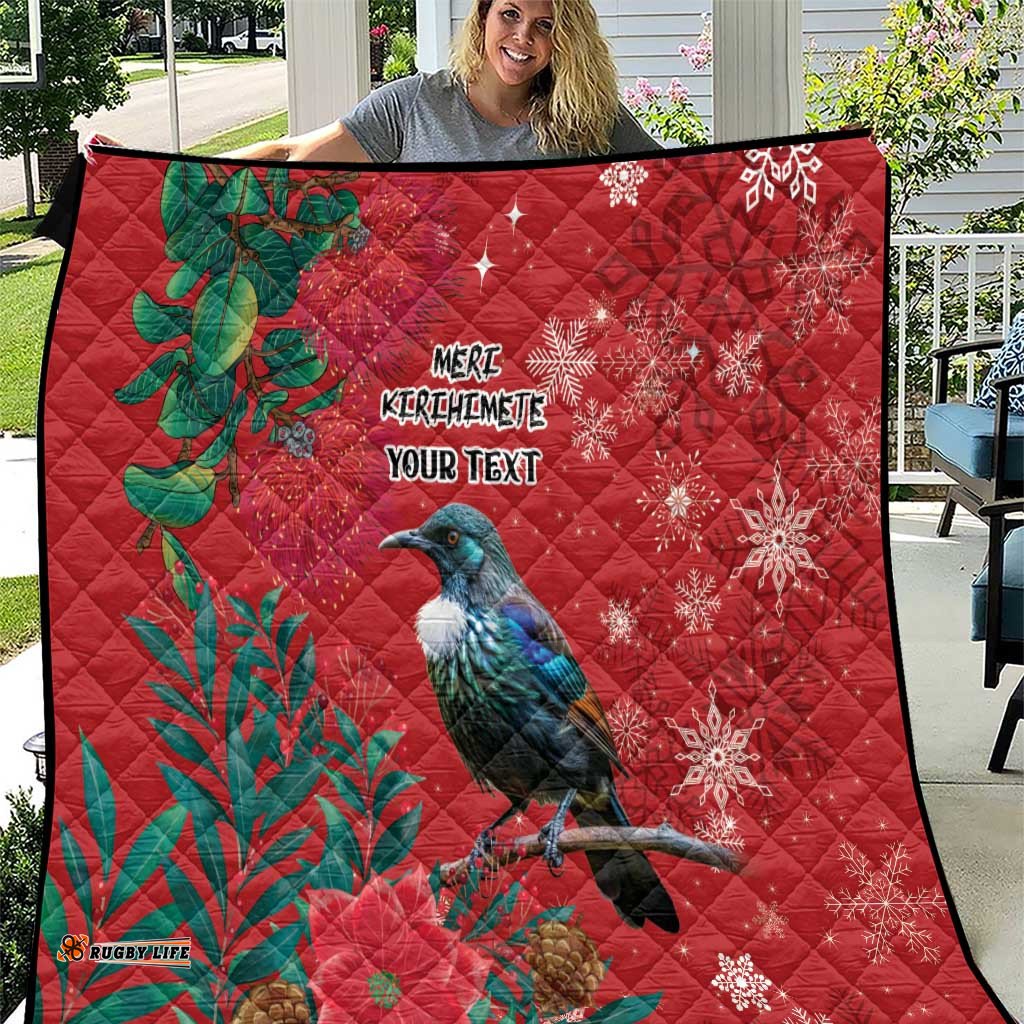 Tui Meri Kirihimete Personalised Quilt Pohutukawa Flowers Red Motif LT9