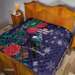 Tui Meri Kirihimete Personalised Quilt Pohutukawa Flowers Blue Motif LT9