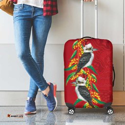 Aussie Kokaburra Golden Wattle Christmas Luggage Cover Aboriginal Dots Painting Red Motif LT9