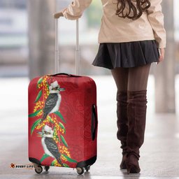 Aussie Kokaburra Golden Wattle Christmas Luggage Cover Aboriginal Dots Painting Red Motif LT9