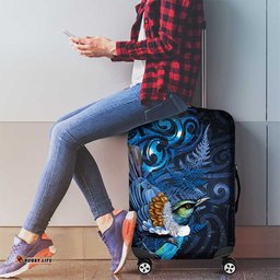 Aotearoa Matariki Luggage Cover Maori Tribal with Silver Fern and Tui Bird Galaxy Style LT03