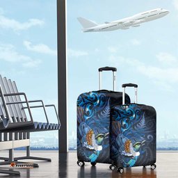 Aotearoa Matariki Luggage Cover Maori Tribal with Silver Fern and Tui Bird Galaxy Style LT03