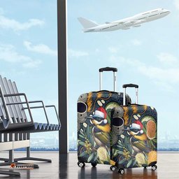 Aussie Honeyeaters Banksia Christmas Luggage Cover Aboriginal Dots Painting Blue Motif LT9