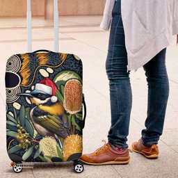 Aussie Honeyeaters Banksia Christmas Luggage Cover Aboriginal Dots Painting Blue Motif LT9