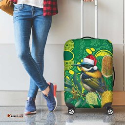 Aussie Honeyeaters Banksia Christmas Luggage Cover Aboriginal Dots Painting Green Motif LT9